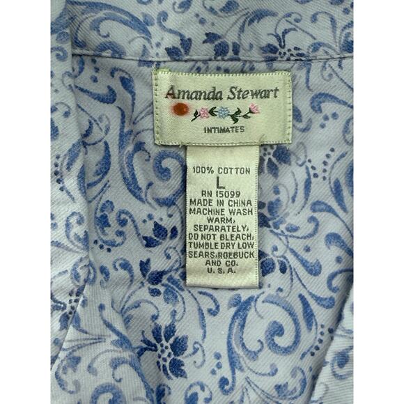 NWT Amanda Stewart Flannel Pajama Set Cotton Womens Large Blue Print Made USA - Picture 2 of 13